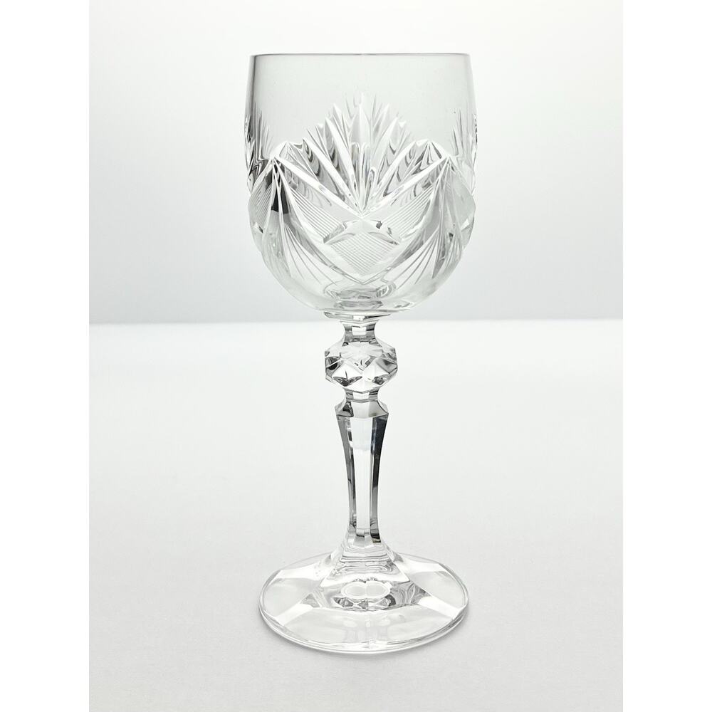 1980s Vintage 3 Crystal Wine Glasses 6 3/4” 8oz Fan & Cross Hatch Cuts, Barware - Picture 3 of 5